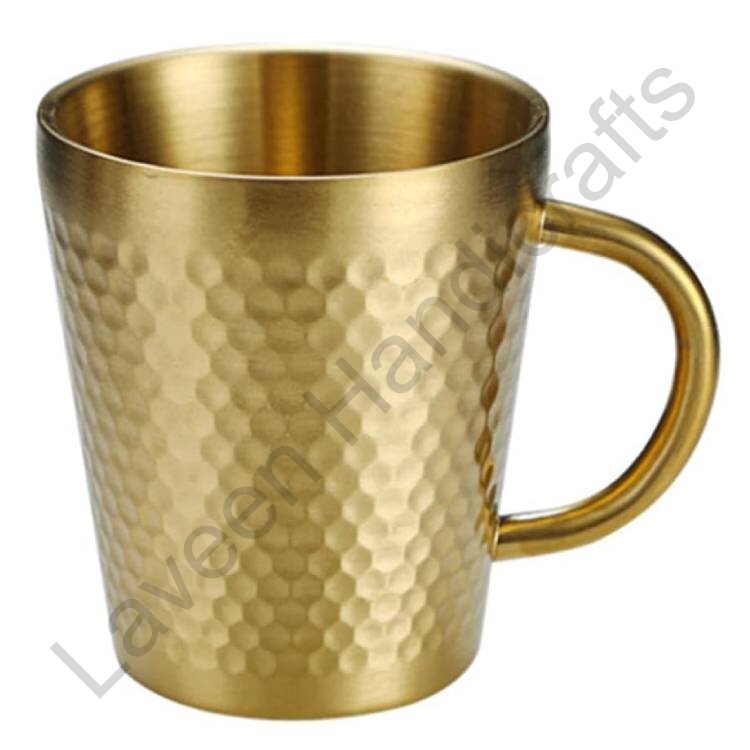 Anti-scalding Handle Hammered Beer Mug Golden