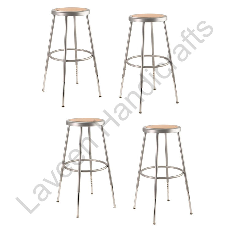 Height Adjustable Bar Stool Silver / Brown - 4 Pcs