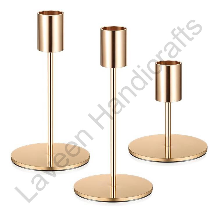 Vintage Taper Iron Candle Stands Golden - 3 Pcs