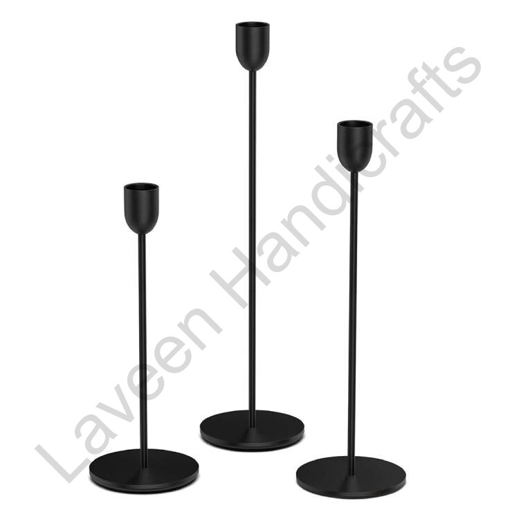 Taper Pillar Iron Candle Stands Black - 3 Pcs