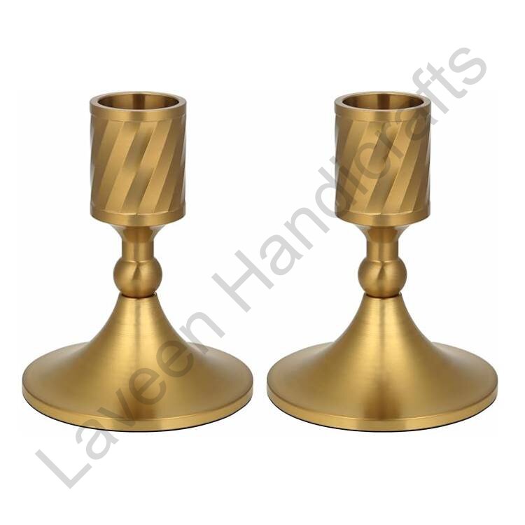 Taper Aluminium Candle Stands Golden - 2 Pcs