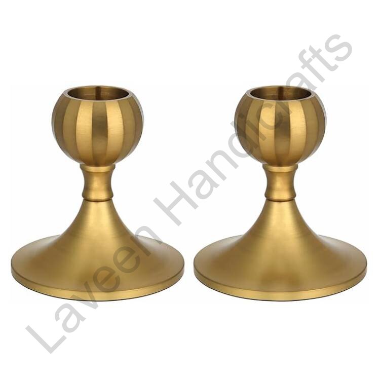 Short Taper Aluminium Candle Stands Golden - 2 Pcs