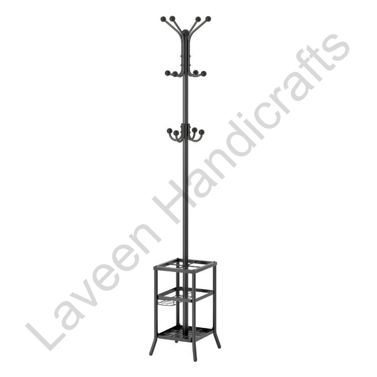 Free Standing Iron Coat & Hat Stand Black