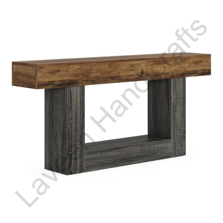 Narrow Long U-Shaped Console Table Brown / Black