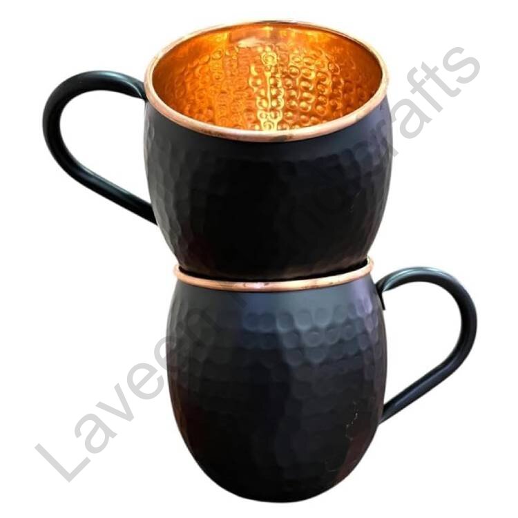Hammered Solid Unlined Coffee Mug Black - 2 Pcs