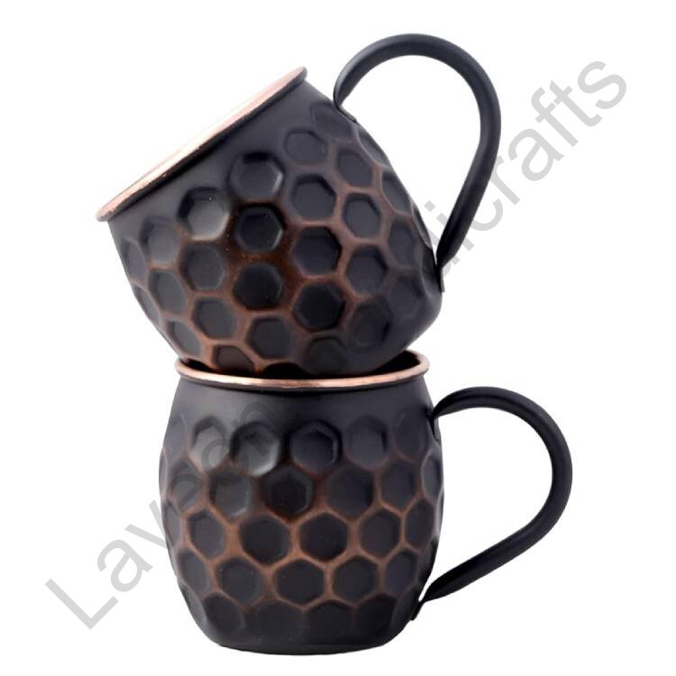 Barrel Honeycomb Copper Coffee Mug Black - 2 Pcs