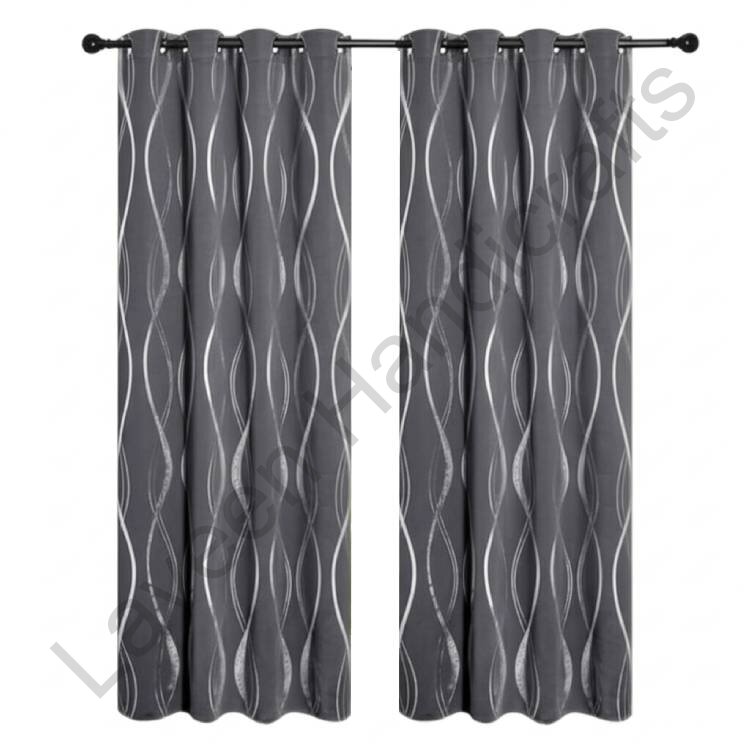 Blackout Floral Pattern Curtains Grey