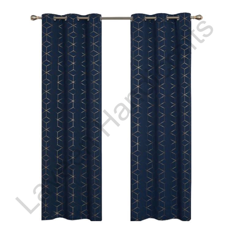 Diamond Foil Print Curtains Navy Blue