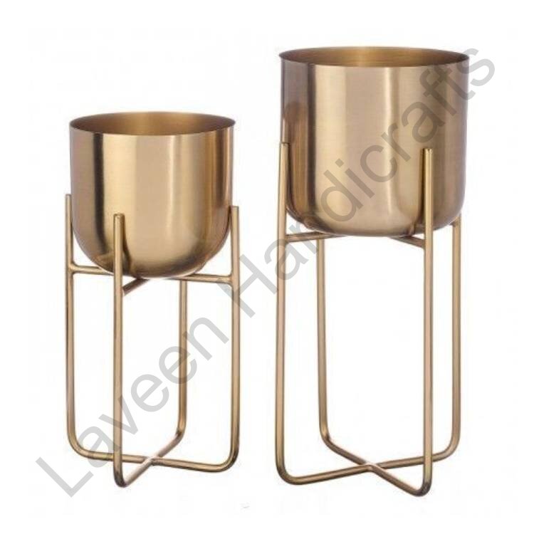 Iron Planter With Stand Golden - 2 Pcs