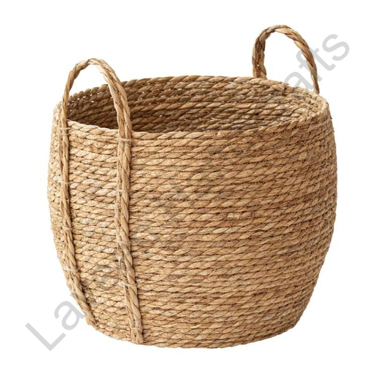 Round Wicker Planter With Handles Brown