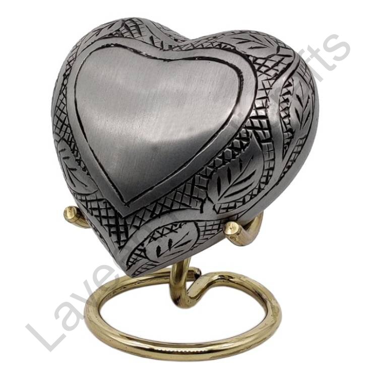 Engraved Heart Shaped Urn Silver / Black