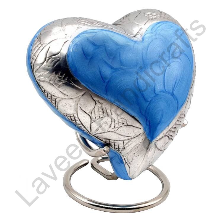 Engraved Heart Shaped Urn Blue / Silver
