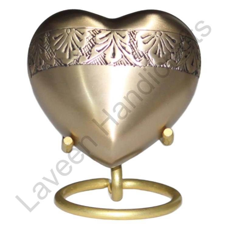 Ornate Band Heart Shaped Urn Golden