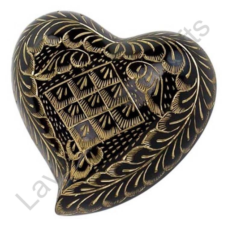Floral Heart Shaped Urn Black / Golden