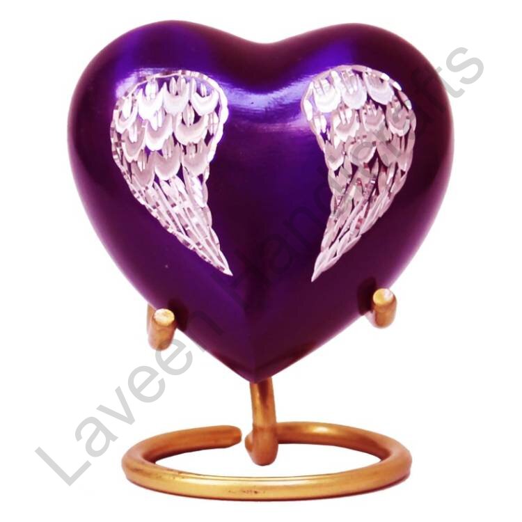 Angel Wings Heart Shaped Urn Purple / Silver