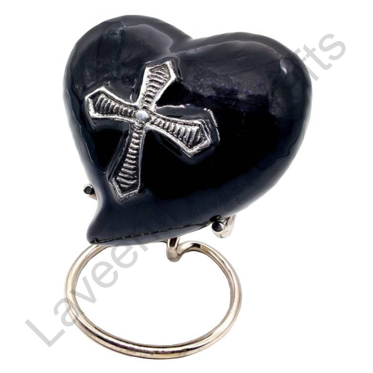 Cross Engraved Heart Shaped Urn Black / Silver