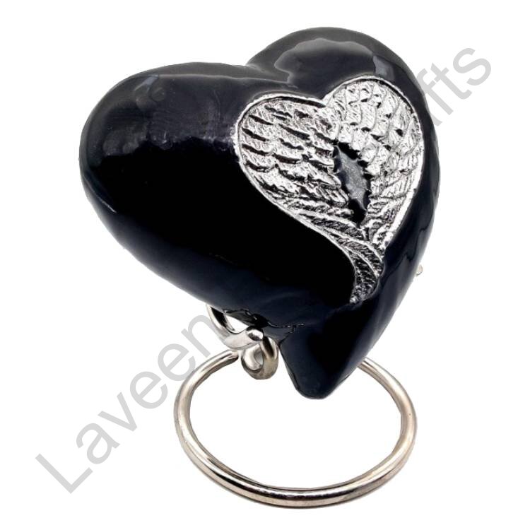 Angel Wings Heart Shaped Urn Black / Silver