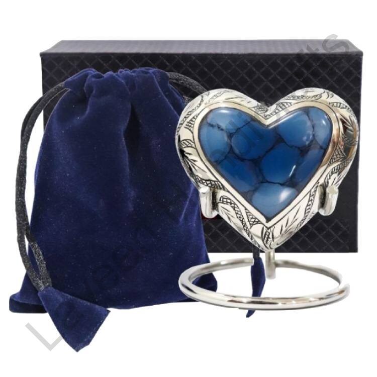 Marbled Heart Shaped Urn Blue / Silver