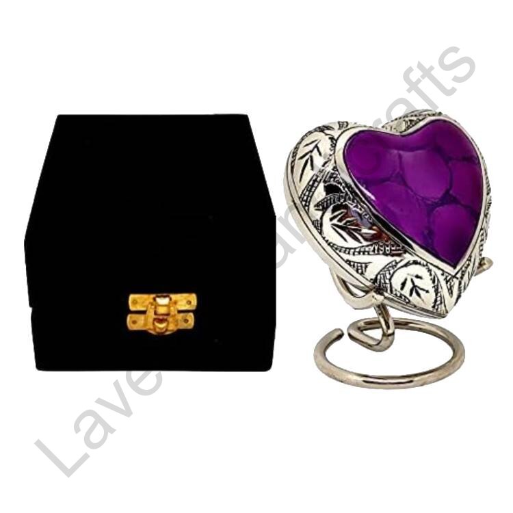 Floral Band Heart Shaped Urn Silver / Purple