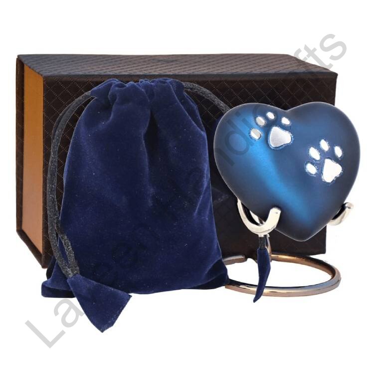 Paw Print Heart Shaped Urn Blue / Silver