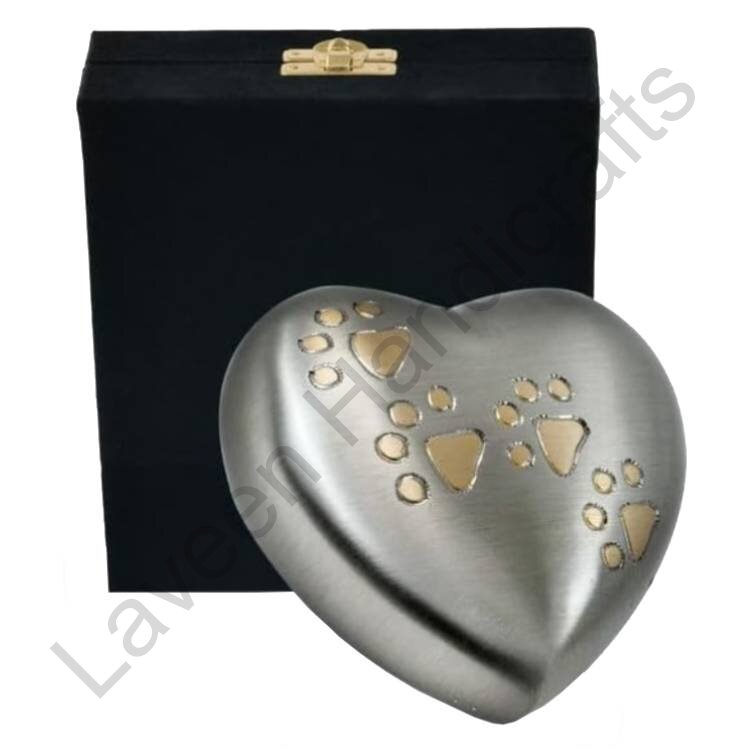 Paw Print Heart Shaped Urn Silver / Golden