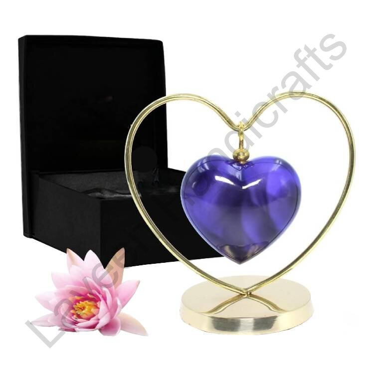 Hanging Heart Shaped Urn Purple / Golden