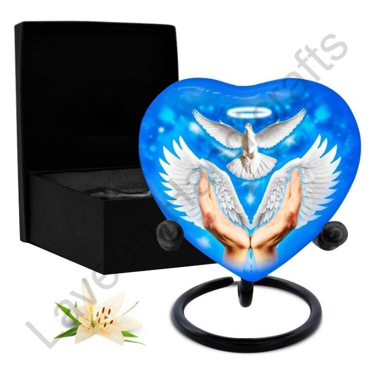 Dove Heart Shaped Urn Blue / White