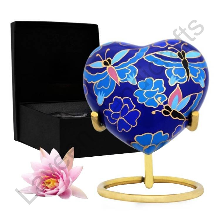 Butterfly Heart Shaped Urn Blue