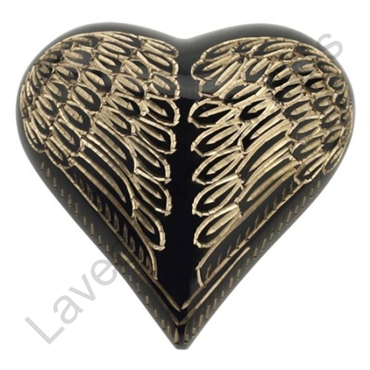 Angel Wings Heart Shaped Urn Black / Golden