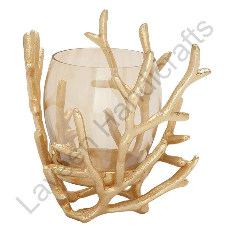 Coral Design Hurricane Lamp Golden