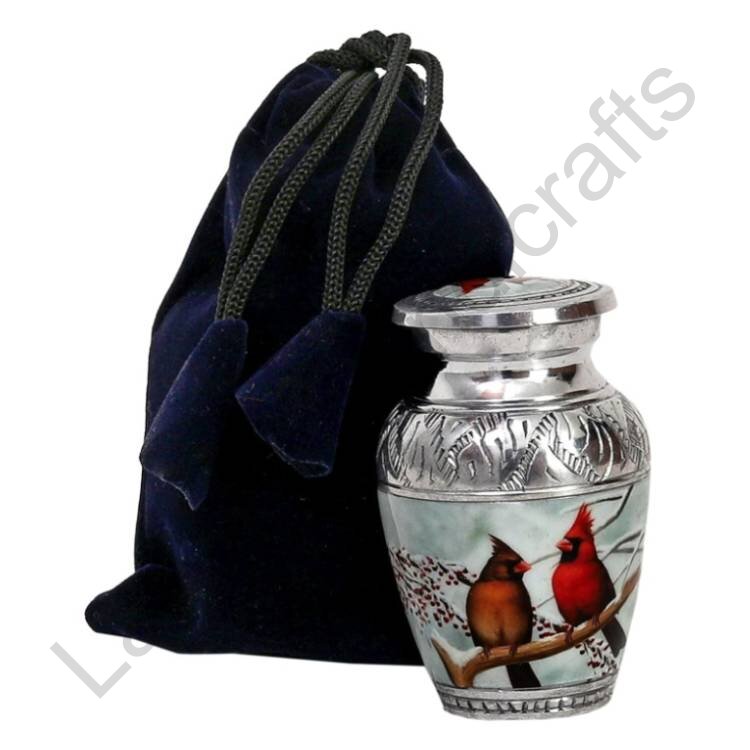 Cardinal Birds Keepsake Urn Silver