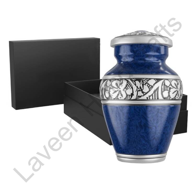 Decorative Bands Keepsake Urn Blue / Silver