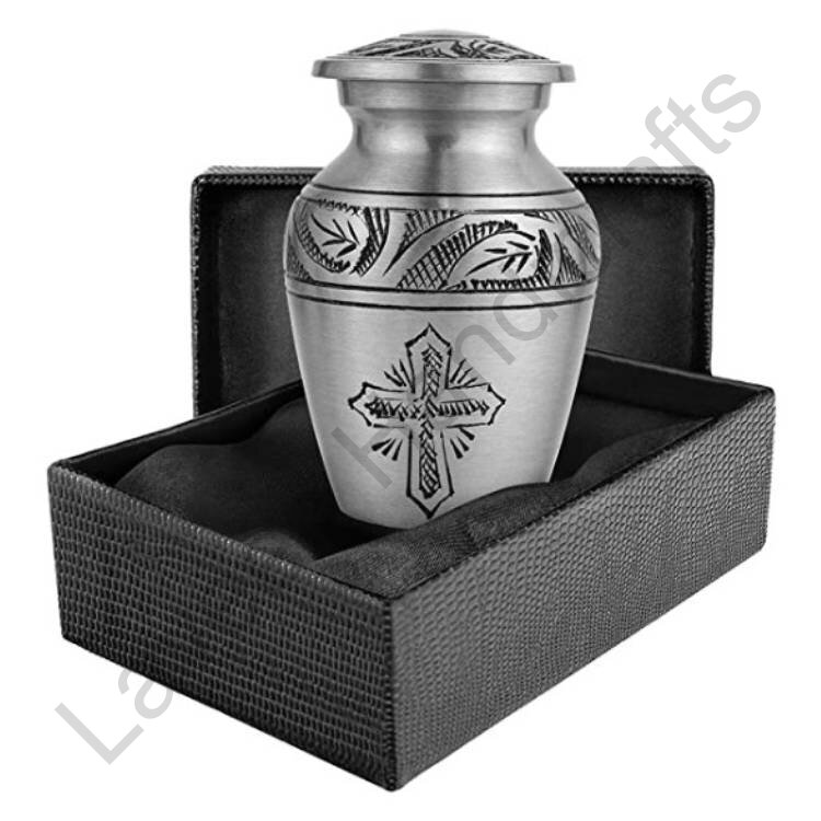 Cross Engraved Keepsake Urn Silver