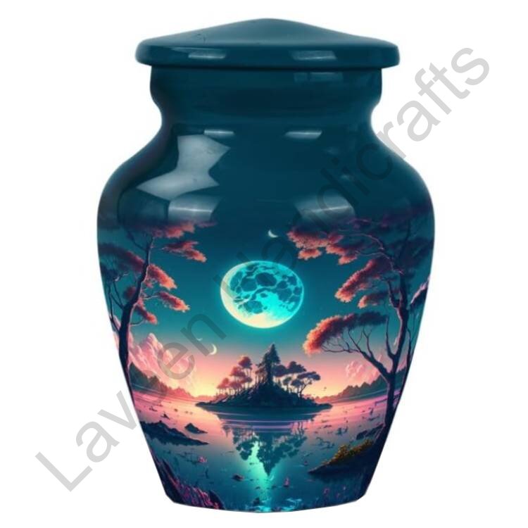 Moon Landscape Keepsake Urn Teal