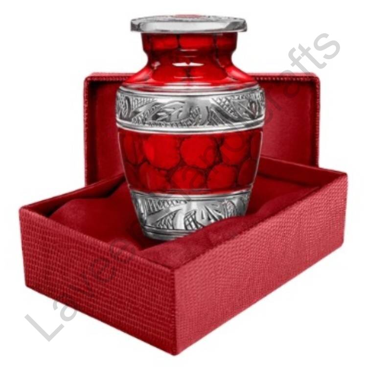 Decorative Bands Keepsake Urn Red / Silver