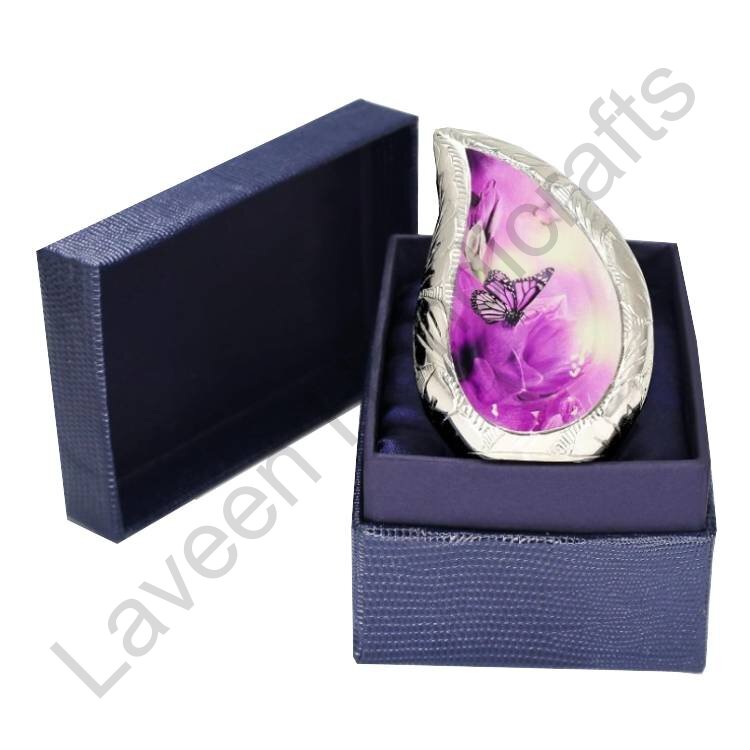 Butterfly Teardrop Keepsake Urn Purple / Silver