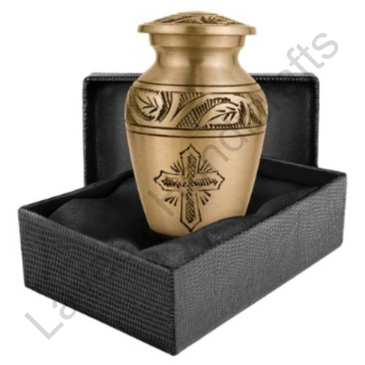 Cross Engraved Keepsake Urn Golden
