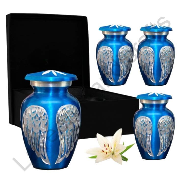 Angel Wings Keepsake Urn Blue / Silver - 4 Pcs