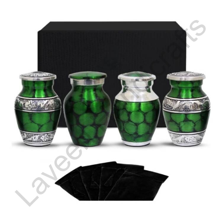 Shiny Engraved Keepsake Urn Green - 4 Pcs