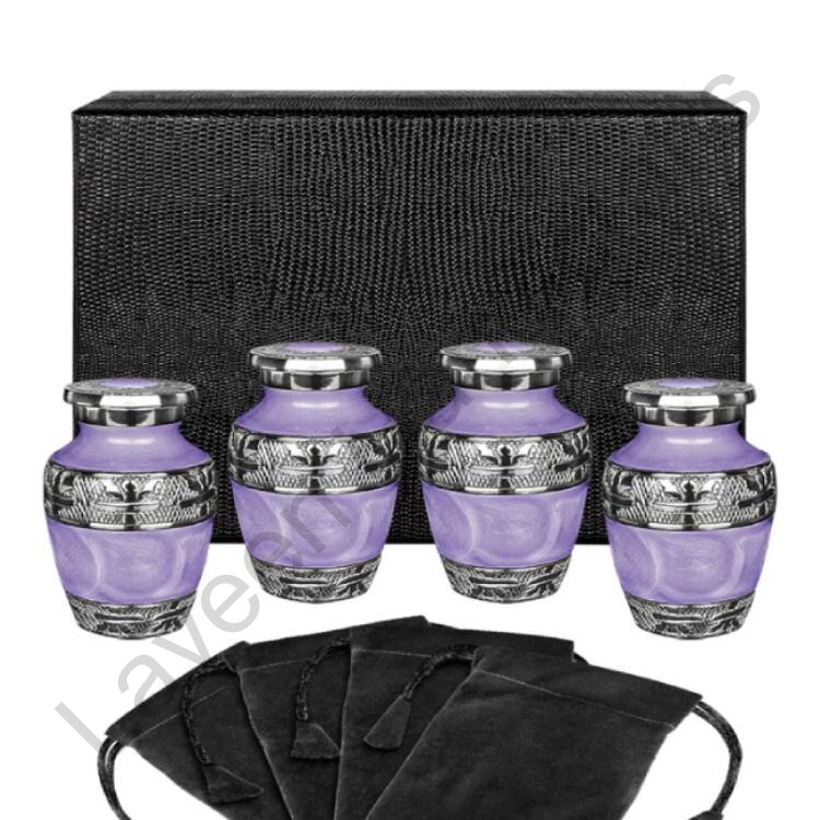 Engraved Floral Pattern Keepsake Urn Purple - 4 Pcs