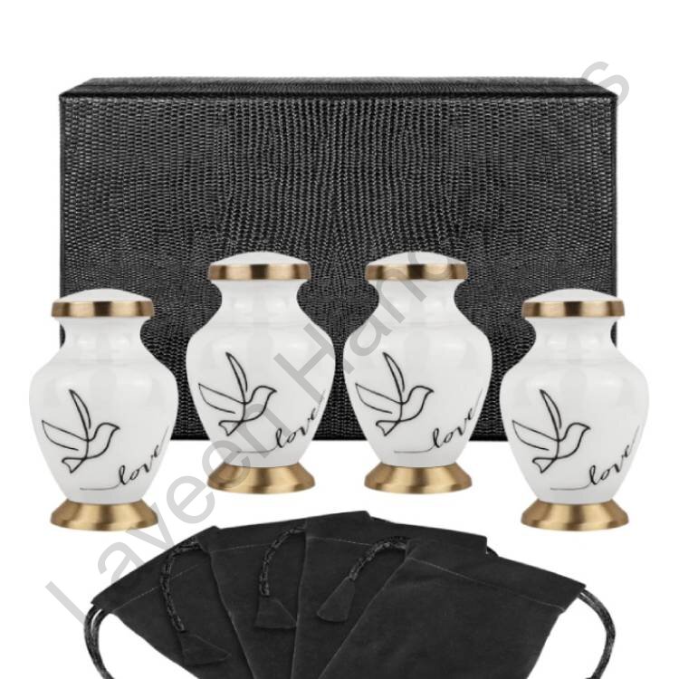 Dove Pattern Keepsake Urn White - 4 Pcs