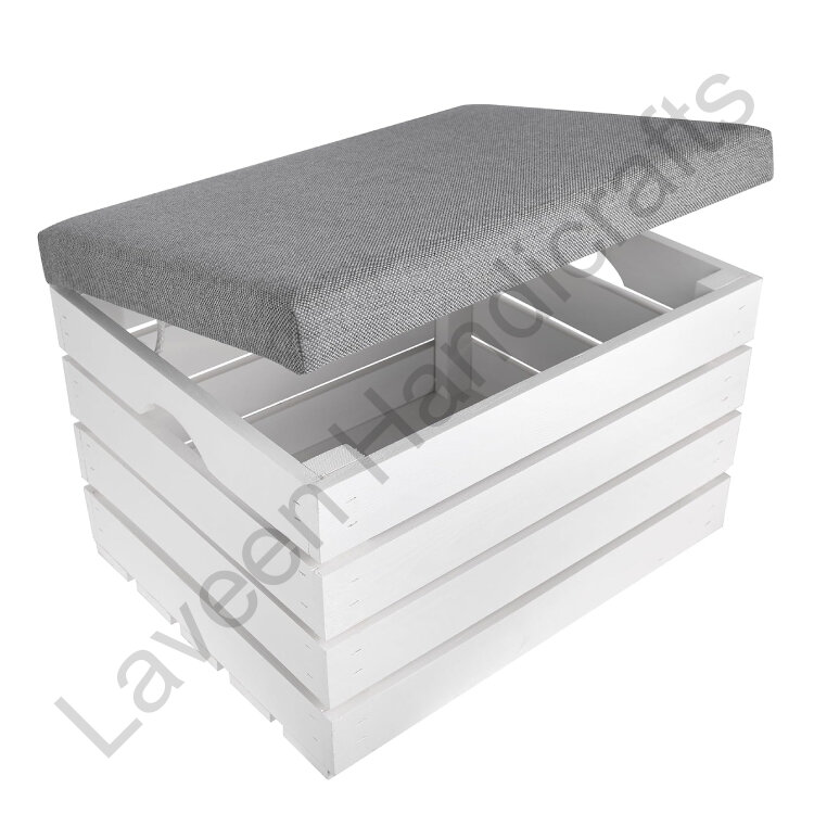Seat Style Storage Ottoman White / Grey