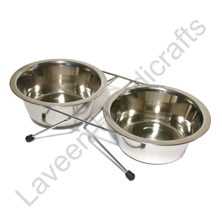 Double Diner Design Pet Bowl Silver