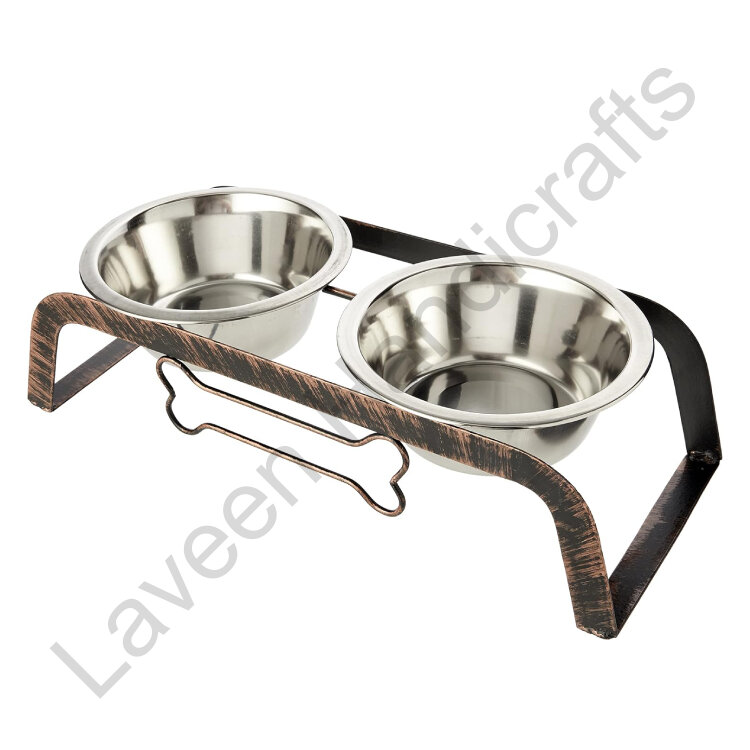 Sturdy Iron Elevated Stand Pet Bowl Black / Silver