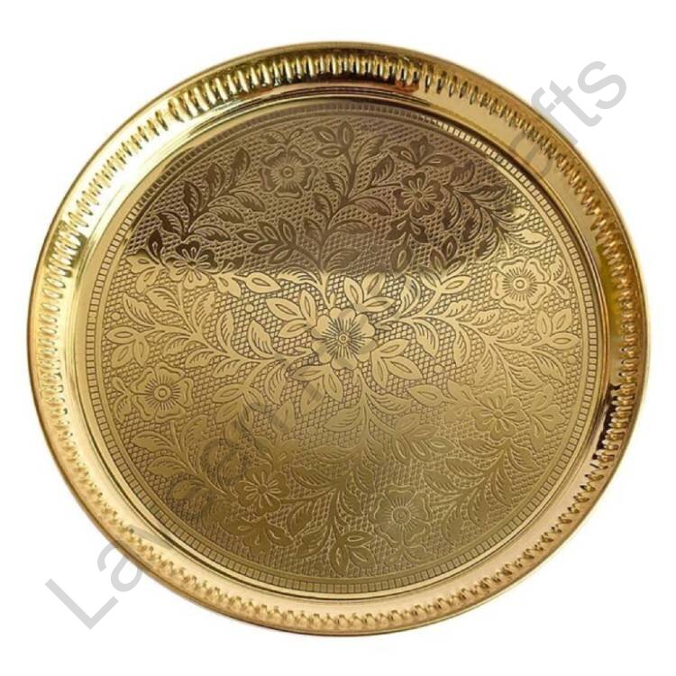 Flower Design Brass Plate Golden
