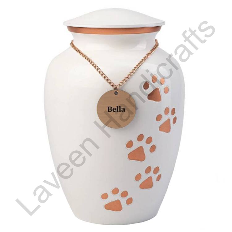 Personalised Name Tag Pet Urn White / Orange