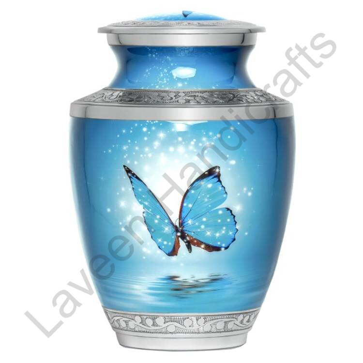 Butterfly Design Pet Urn Light Blue