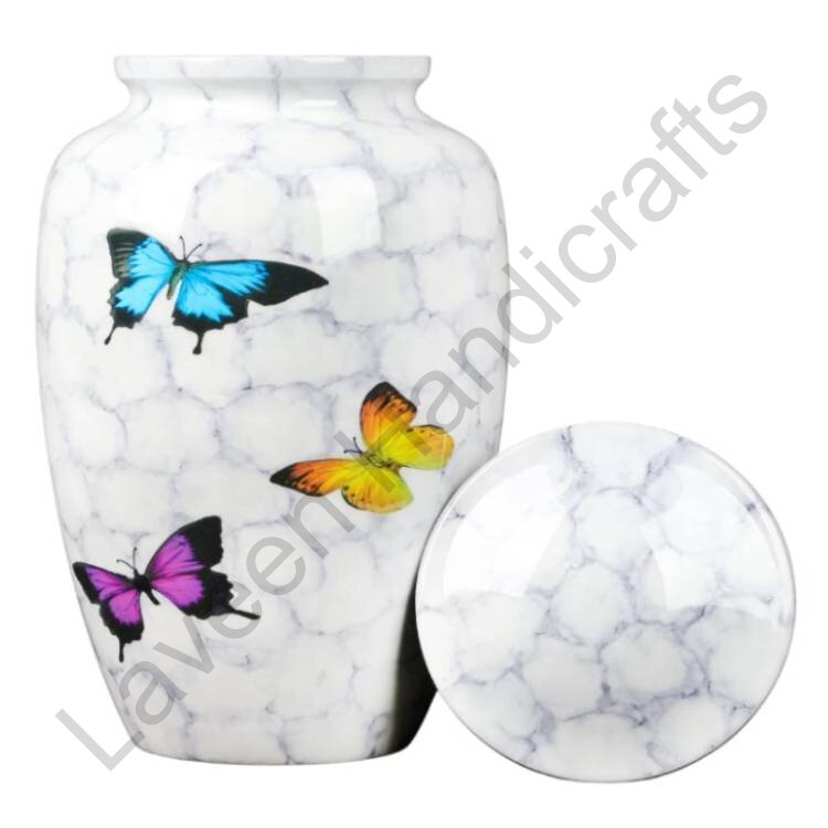 Butterfly Design Pet Urn White