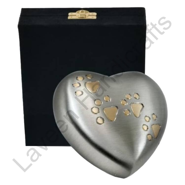 Memorial Heart Pet Urn Grey With Case Box