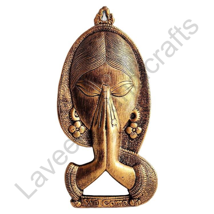Welcome Namaste Lady Sculpture Golden